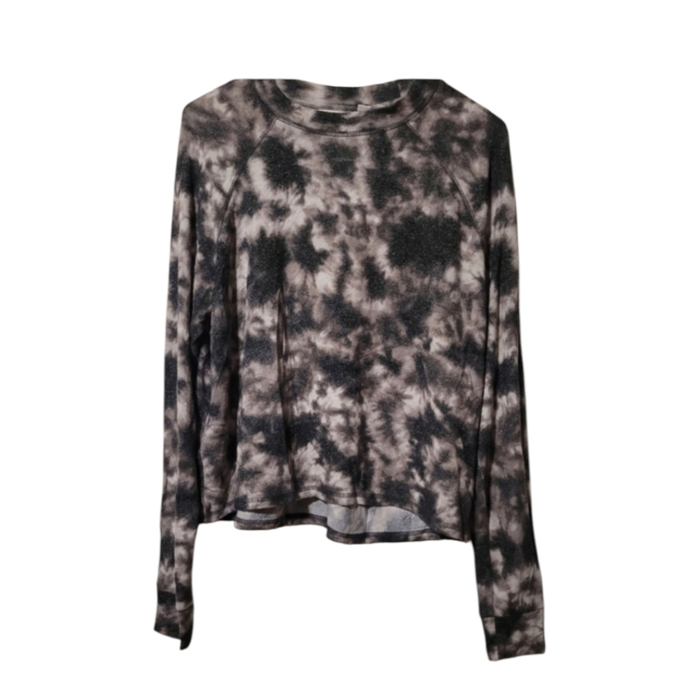 SO Soft Black and White Cozy Tie Dye Scoop Neck Long Sleeve Sweater Size Medium